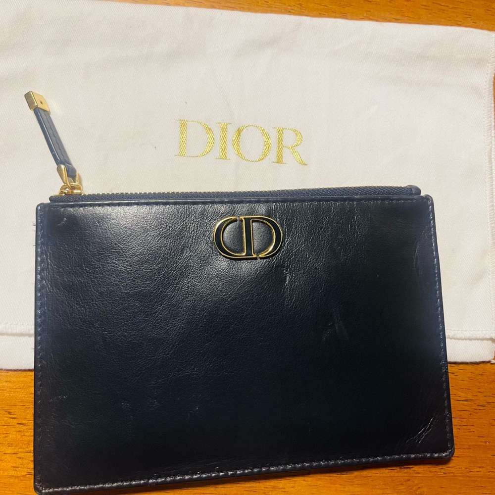 Dior Black Leather Zip Pouch with Gold CD Logo